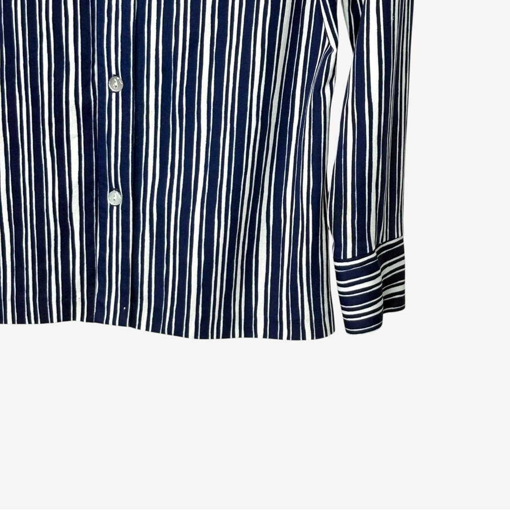 Vintage 90s Office Siren Pinstripe Jersey Top • Shrunken Fitted Button Up - Picture 4 of 6